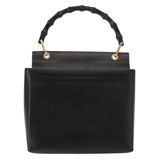 Gucci Vintage Bamboo Handle Bag Leather, BLACK, LEATHER, Handbag
