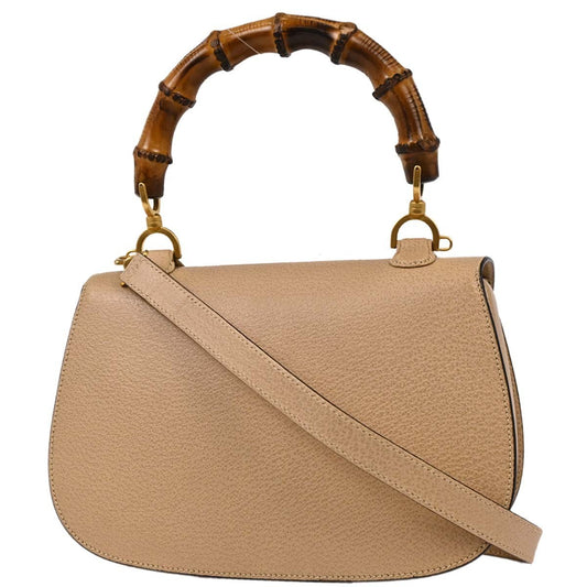 Gucci Vintage Convertible Bamboo Top Handle Bag Leather, BEIGE, LEATHER, Handbag