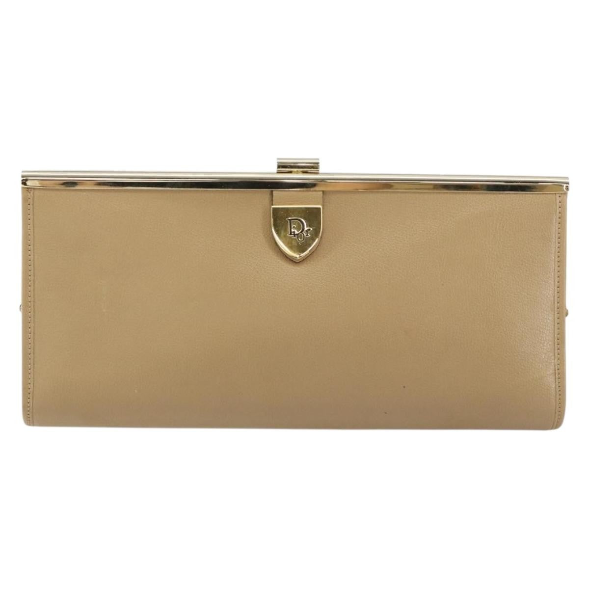 Christian Dior Logo Pouch Leather, BEIGE, LEATHER, Clutche & pouche