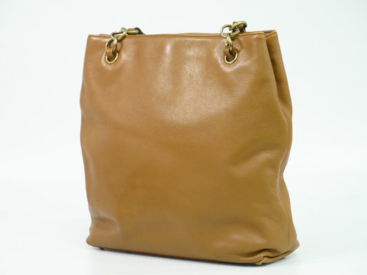 Chanel Vintage CC Tote Leather, BROWN, LEATHER, Tote bag