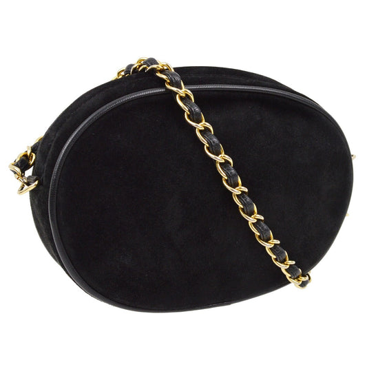 Chanel CC Mark Round chain black suede, BLACK, SUEDE, Shoulder bag