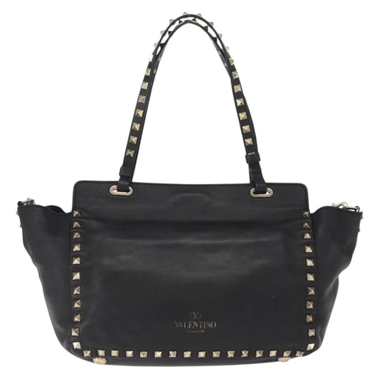 Valentino Garavani Rockstud Tote Textured Leather, BLACK, LEATHER, Tote bag
