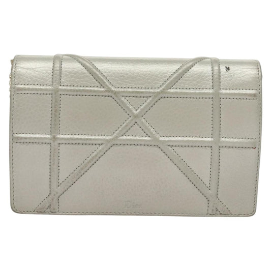 Christian Dior Diorama Wallet on Chain Leather, SILVER, LEATHER, Wallets