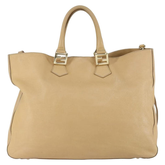Fendi Twins Tote Leather, BEIGE, LEATHER, Tote bag