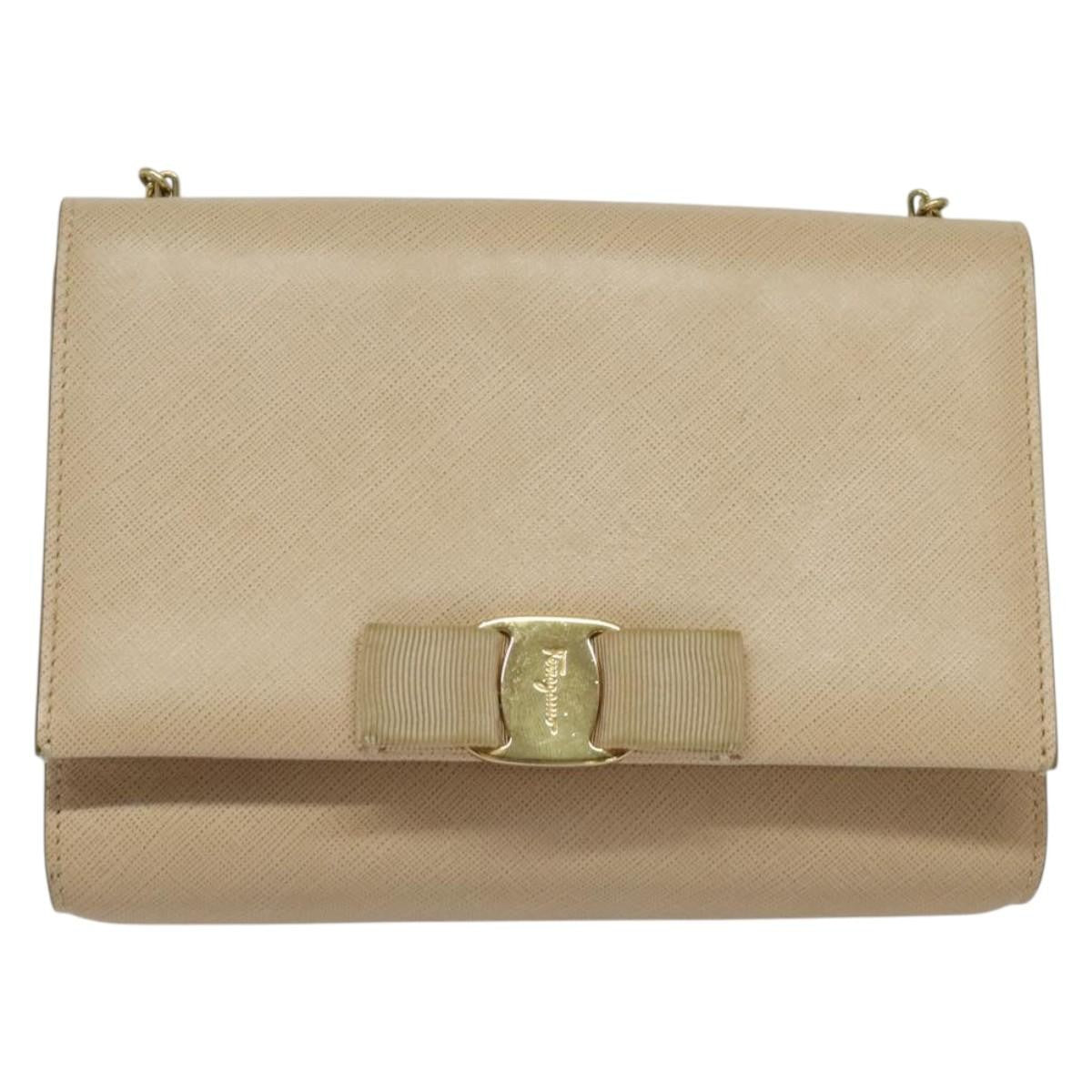 Salvatore Ferragamo Ginny Crossbody Bag Leather, BEIGE, LEATHER, Shoulder bag