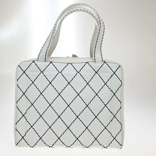 Chanel Surpique Zip Around Satchel Quilted Leather, WHITE, LEATHER, Handbag