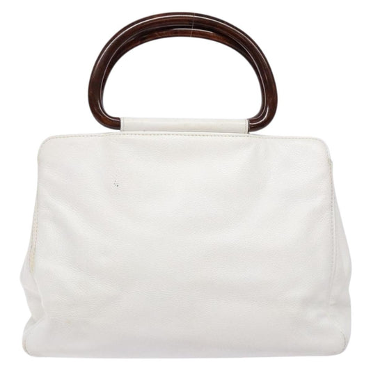 Chanel Vintage Wooden Ring Tote Leather, WHITE, LEATHER, Tote bag