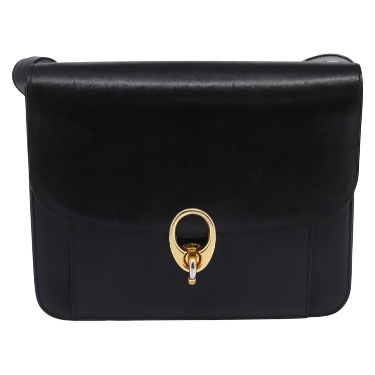 Celine Flap Shoulder Bag Leather, BLACK, LEATHER, Shoulder bag