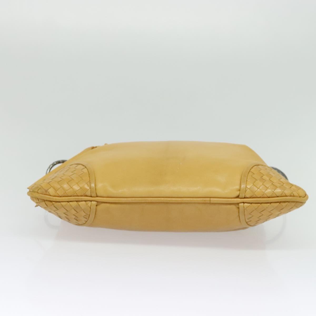 Bottega Veneta Chain Link Shoulder Bag Leather with Intrecciato, YELLOW, LEATHER, Shoulder bag