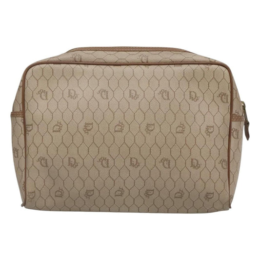 Christian Dior Vintage Honeycomb Zip Pouch Coated Canvas, BEIGE, CANVAS, Clutche & pouche