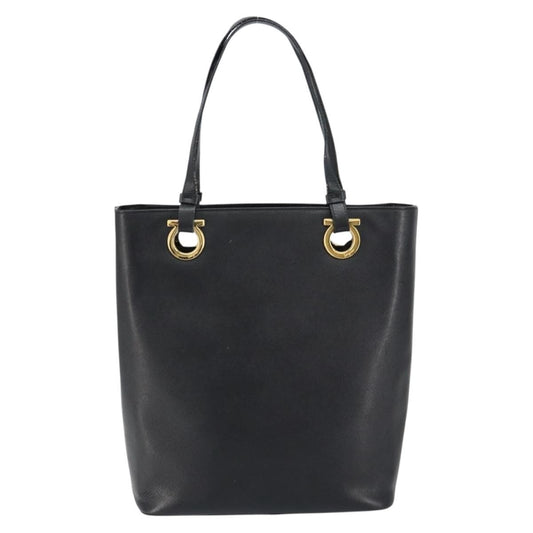 Salvatore Ferragamo Gancini handbag Leather, BLACK, LEATHER, Handbag