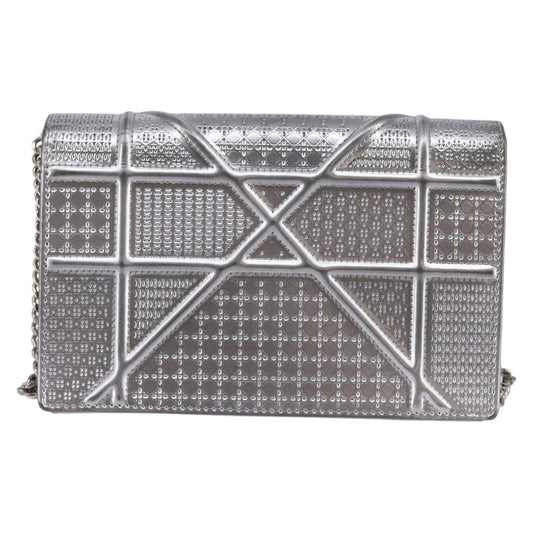Christian Dior Diorama Wallet on Chain Metallic Distressed Calfskin, SILVER, LEATHER, Wallets