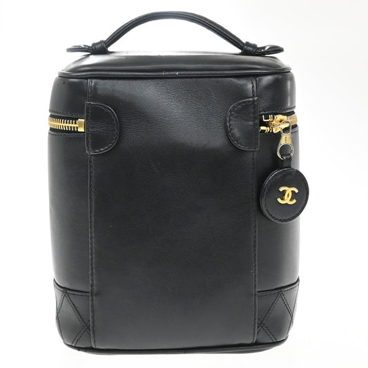 Chanel Vintage Cosmetic Case Leather, BLACK, LEATHER, Handbag