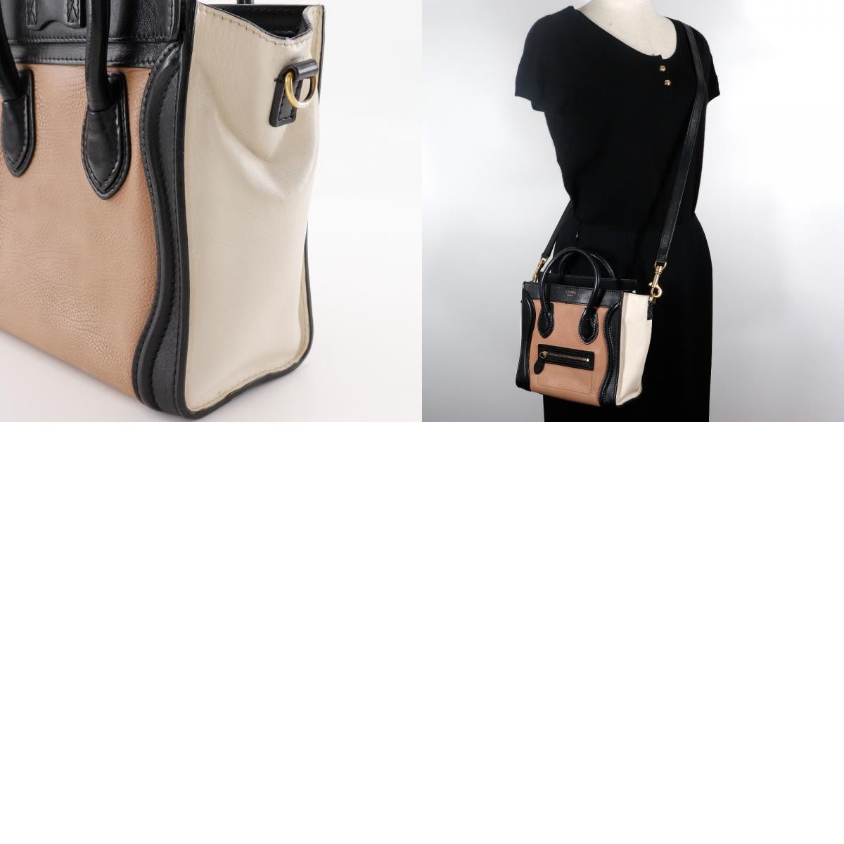 Celine Tricolor Luggage Bag Leather, BLACK, LEATHER, Handbag