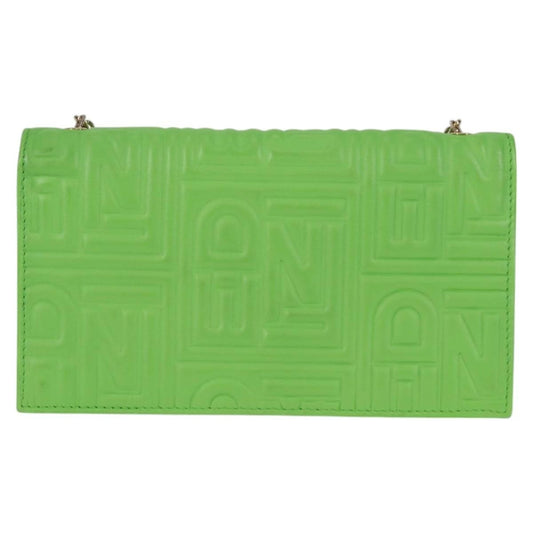 Fendi Wallet on Chain Logo Embossed Leather, GREEN, LEATHER, Wallets