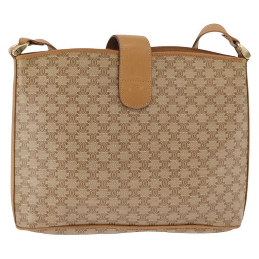 Celine Vintage Macadam Shoulder Bag Canvas and Leather, BEIGE, CANVAS, Shoulder bag
