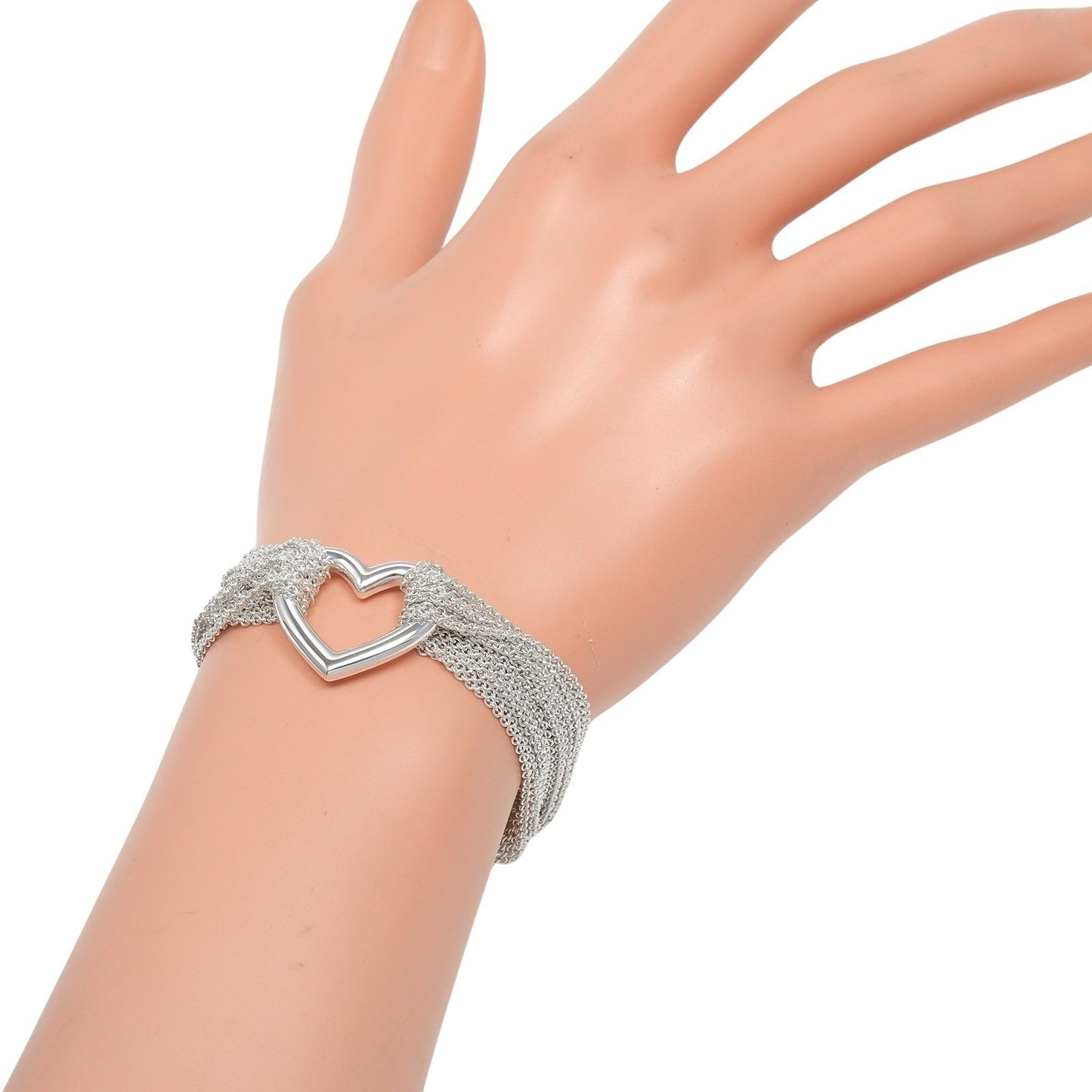 Tiffany & Co. Multistrand Mesh Heart Toggle Bracelet Sterling Silver, SILVER, SILVER, Bracelet