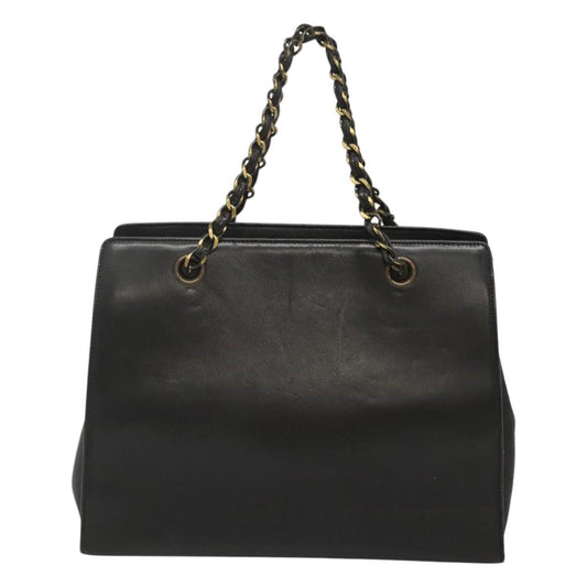 Chanel Vintage CC Front Pocket Tote Quilted Leather, BLACK, LEATHER, Tote bag