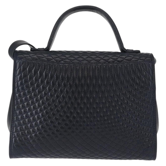 Bally Vintage Handbag Quilted Leather, NAVY, LEATHER, Handbag