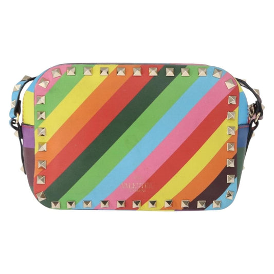 Valentino Garavani Rockstud 1973 Camera Crossbody Bag Striped Leather, GOLD, LEATHER, Shoulder bag