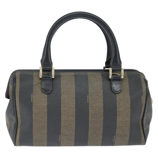 Fendi Vintage Pequin Boston Bag Coated Canvas, BROWN, CANVAS, Handbag