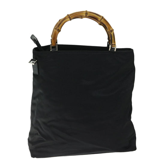 Gucci Vintage Bamboo Handle Bag Nylon, Black, Nylon, Tote Bag