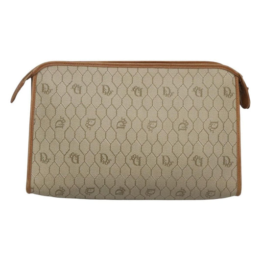 Christian Dior Vintage Honeycomb Zip Pouch Coated Canvas, BEIGE, CANVAS, Clutche & pouche