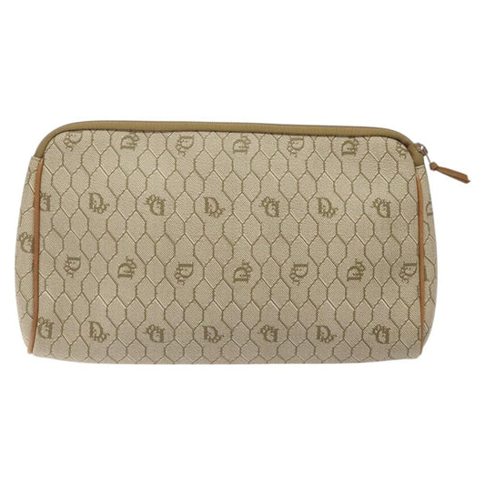 Christian Dior Vintage Honeycomb Zip Pouch Coated Canvas, BEIGE, PVC, Clutche & pouche