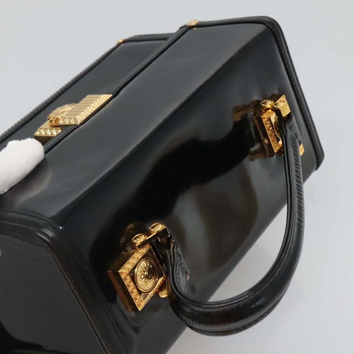Versace Vintage Box Handle Bag Patent, BLACK, PATENT_LEATHER, Handbag