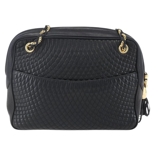 Bally Vintage Chain Shoulder Bag Quilted Leather, BLACK, LEATHER, Shoulder bag