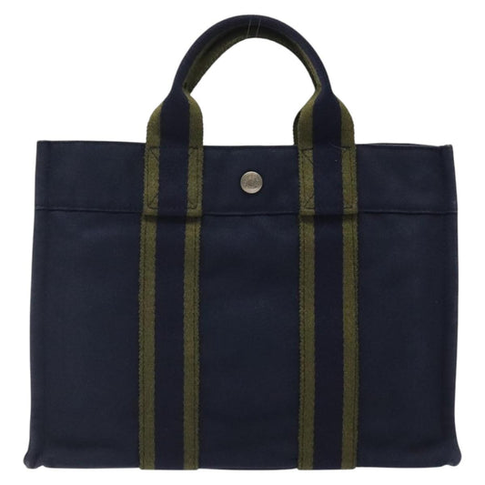 Hermes Fourre Tout Tote Canvas, NAVY, CANVAS, Tote bag