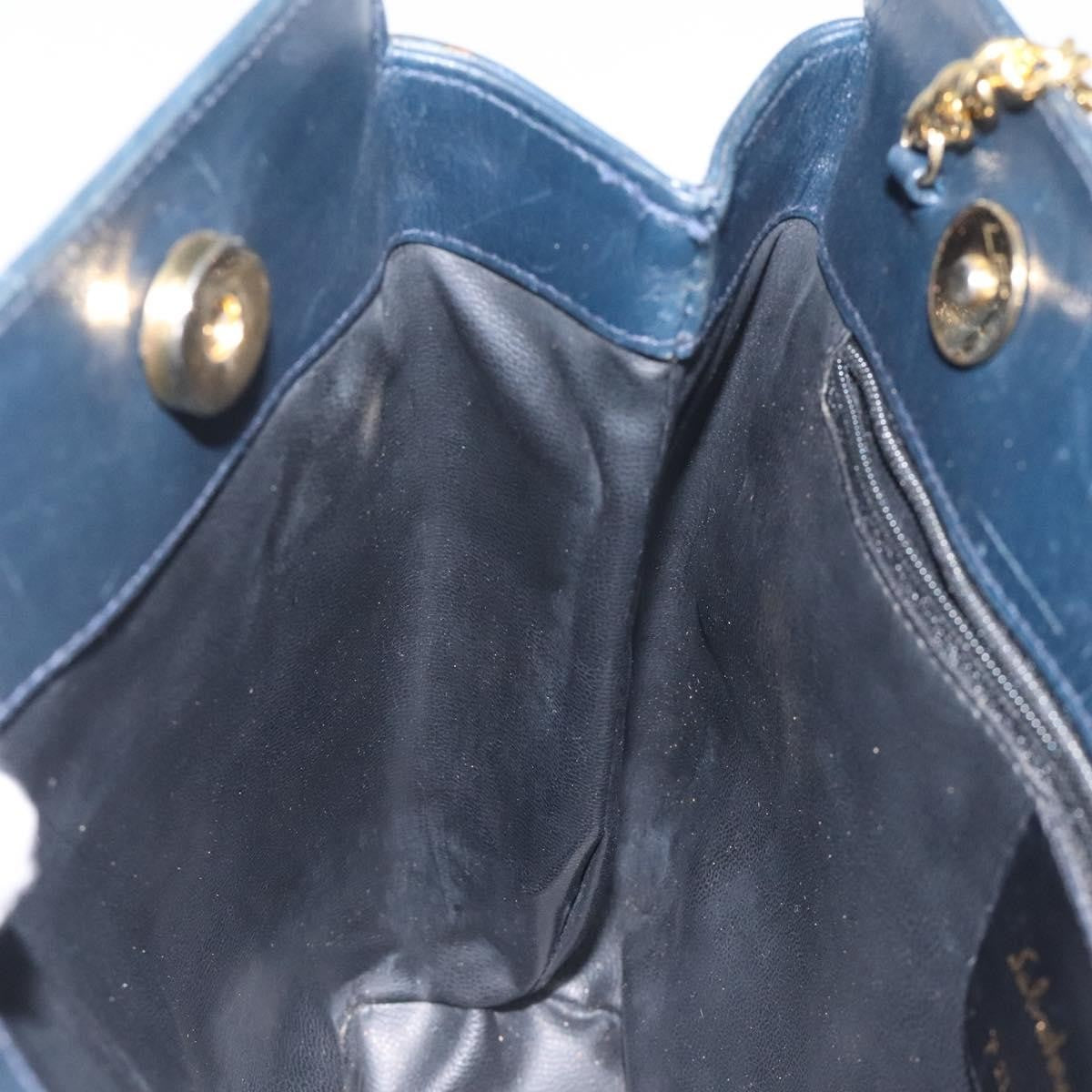 Salvatore Ferragamo Vintage Chain Shoulder Bag Leather, NAVY, LEATHER, Shoulder bag
