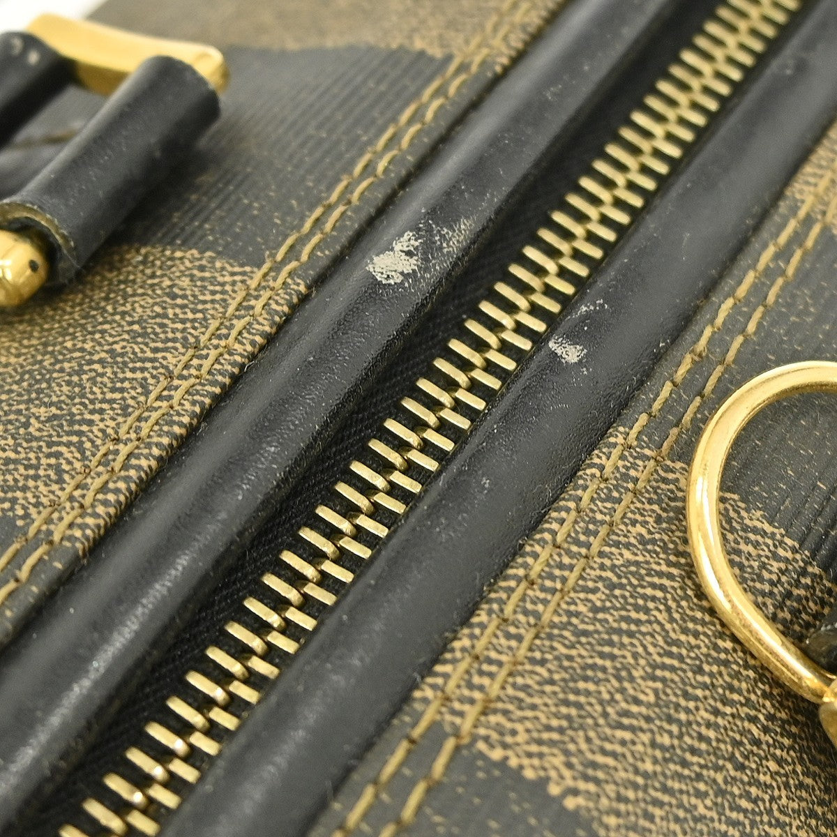 Fendi Vintage Pequin Convertible Boston Bag Coated Canvas, BROWN, CANVAS, Handbag