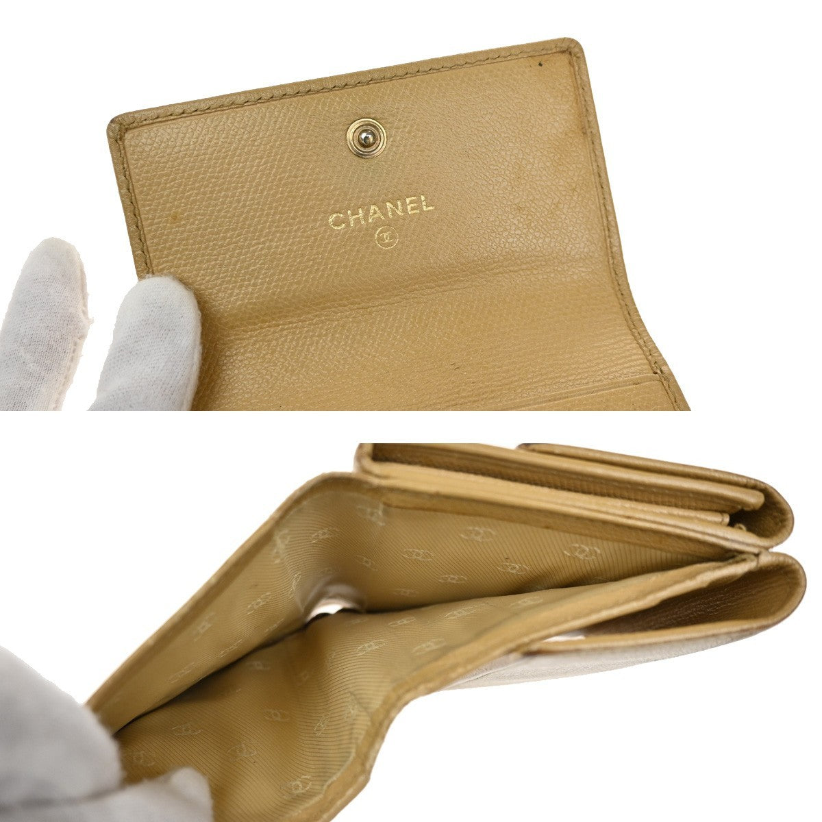 Chanel CC Trifold Flap Wallet Leather, BEIGE, LEATHER, Wallets