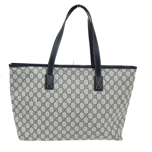 Gucci Plus Tote GG Coated Canvas with Leather, NAVY, CANVAS, Tote bag