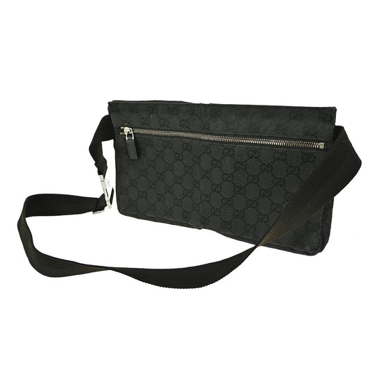 Gucci Vintage Double Belt Bag GG Canvas with Leather, BLACK, CANVAS, Shoulder bag