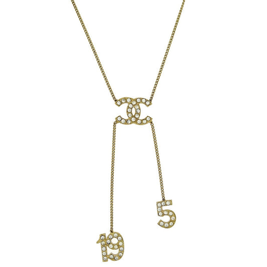 Chanel CC No.5 Pendant Necklace Metal with Crystals, GOLD, GOLD_PLATED, Pendant & Charms