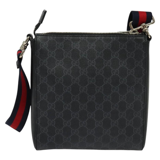 Gucci Web Strap Front Zip Messenger Bag GG Coated Canvas, BLACK, CANVAS, Crossbody bag