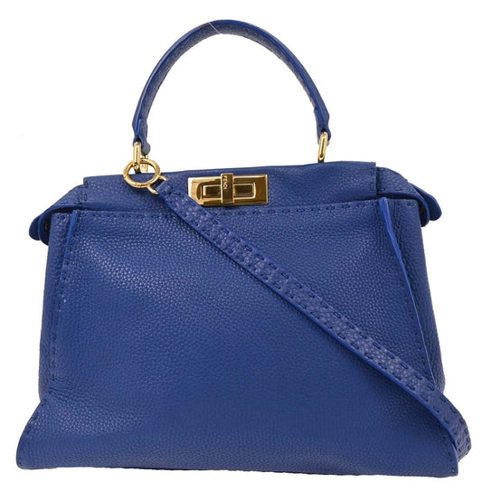 Fendi Selleria Peekaboo Bag Rigid Leather, BLUE, LEATHER, Handbag