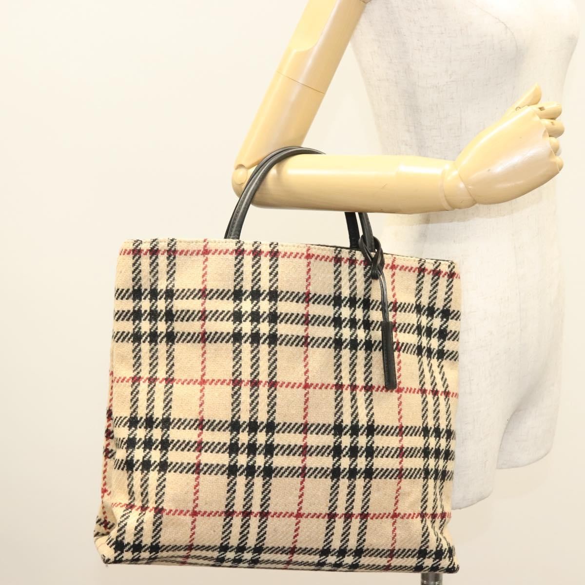 Burberry Nova Check Handbag Wool, BEIGE, WOOL, Handbag