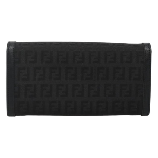 Fendi FF Flap Wallet Zucca Canvas with Embossed Leather, BLACK, CANVAS, Wallets