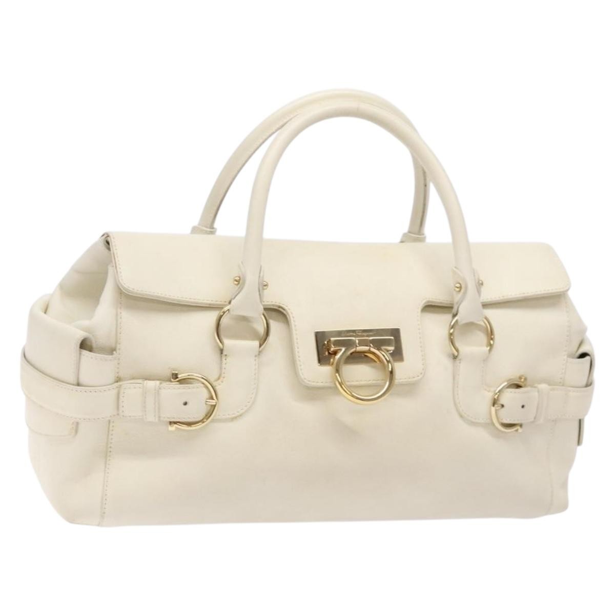 Salvatore Ferragamo Gancini top handle Leather, WHITE, LEATHER, Tote bag
