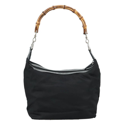 Gucci Vintage Bamboo Handle Bag Nylon, Black, Nylon, Handbag