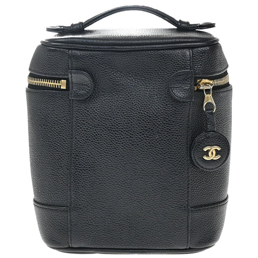 Chanel Vintage Timeless Cosmetic Case Caviar, BLACK, LEATHER, Clutche & pouche