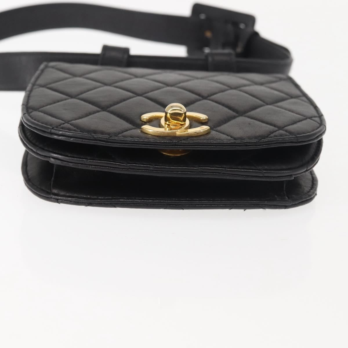 Chanel Vintage Flap Belt Bag Quilted Leather, BLACK, LEATHER, Clutche & pouche