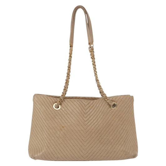 Chanel Medallion Charm Tote Chevron Wrinkled Lambskin, BEIGE, LEATHER, Tote bag