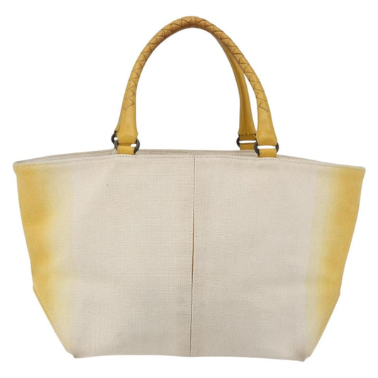 Bottega Veneta Braided Handle Open Tote Bag Canvas with Leather, YELLOW, CANVAS, Tote bag