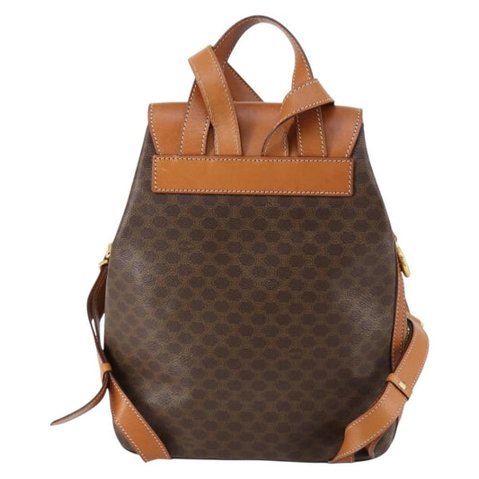 Celine Vintage Macadam Backpack Canvas and Leather, BROWN, CANVAS, Backpack