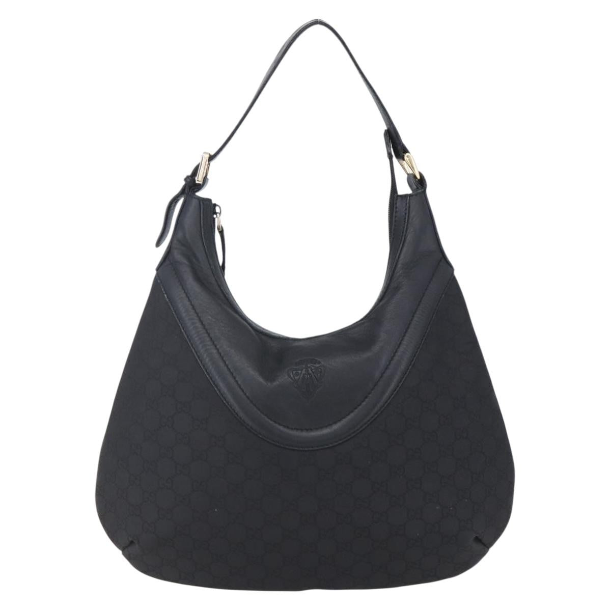 Gucci Hobo Shoulder Bag Canvas with Guccissima Leather, BLACK, CANVAS, Shoulder bag