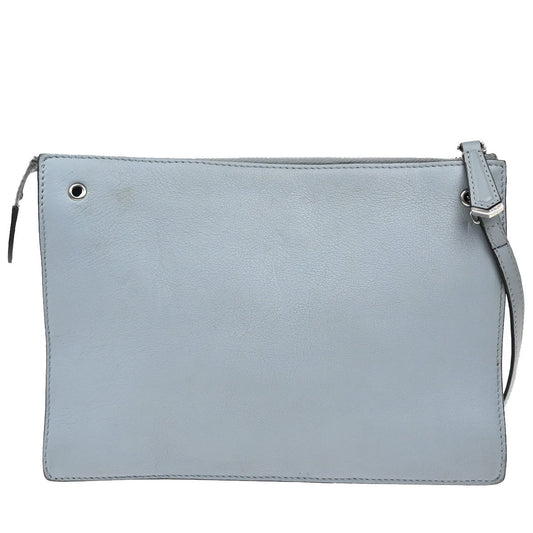 Fendi Monster Front Pocket Clutch Leather with Fur, GRAY, LEATHER, Clutche & pouche